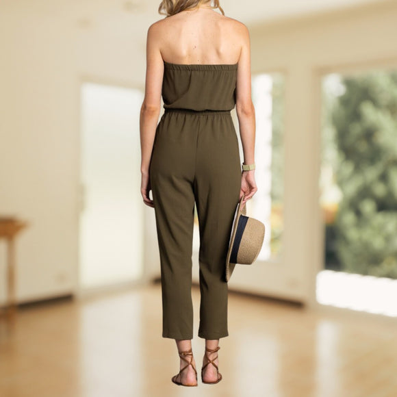 Olive green strapless Jumpsuit