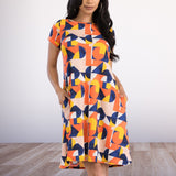 Printed Dress Regular and Plus Blue - Orange
