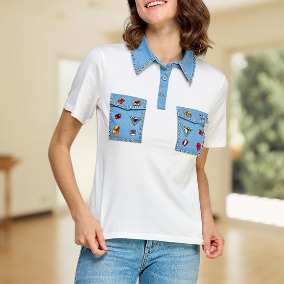 T-Shirt Denim Accents and Rhinestone Embellishments