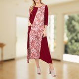 Ankle-length red dress with diagonal floral stripe Regular & Plus
