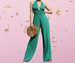 Green Plunging Jumpsuit